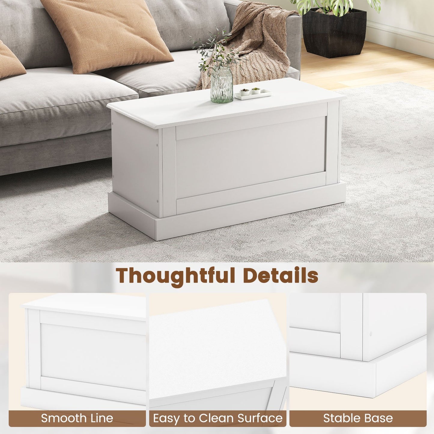 Large Storage Chest with Safety Metal Hinge-off white, Off White Shoe Racks & Storage Benches at Gallery Canada