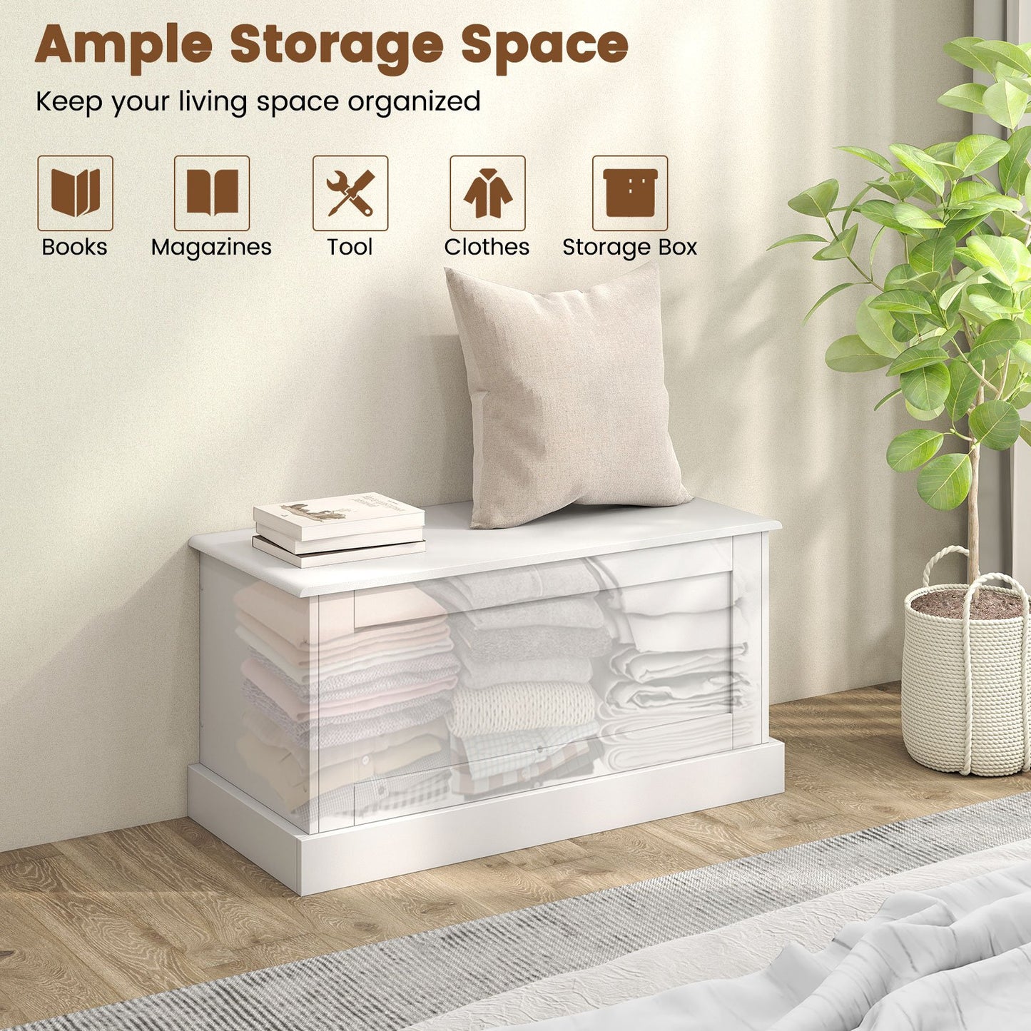 Large Storage Chest with Safety Metal Hinge-off white, Off White Shoe Racks & Storage Benches at Gallery Canada