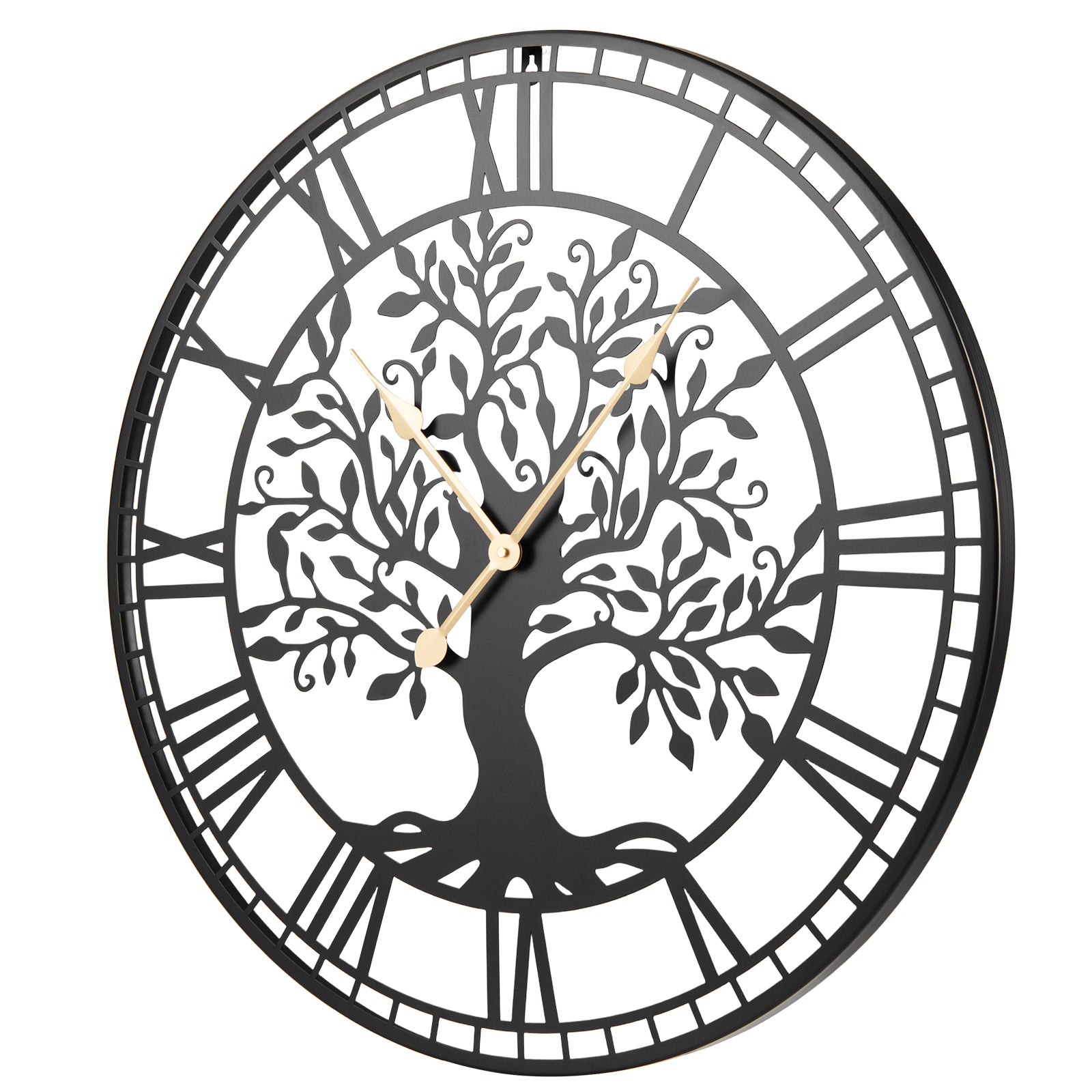 Large 27 Inch Wall Clock, Tree of Life Metal, Black Decorative Accessories at Gallery Canada