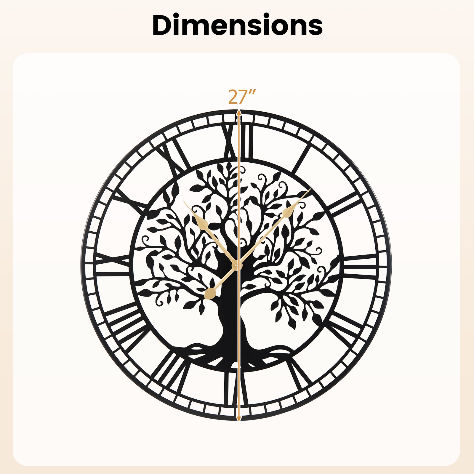 Large 27 Inch Wall Clock, Tree of Life Metal, Black Decorative Accessories at Gallery Canada