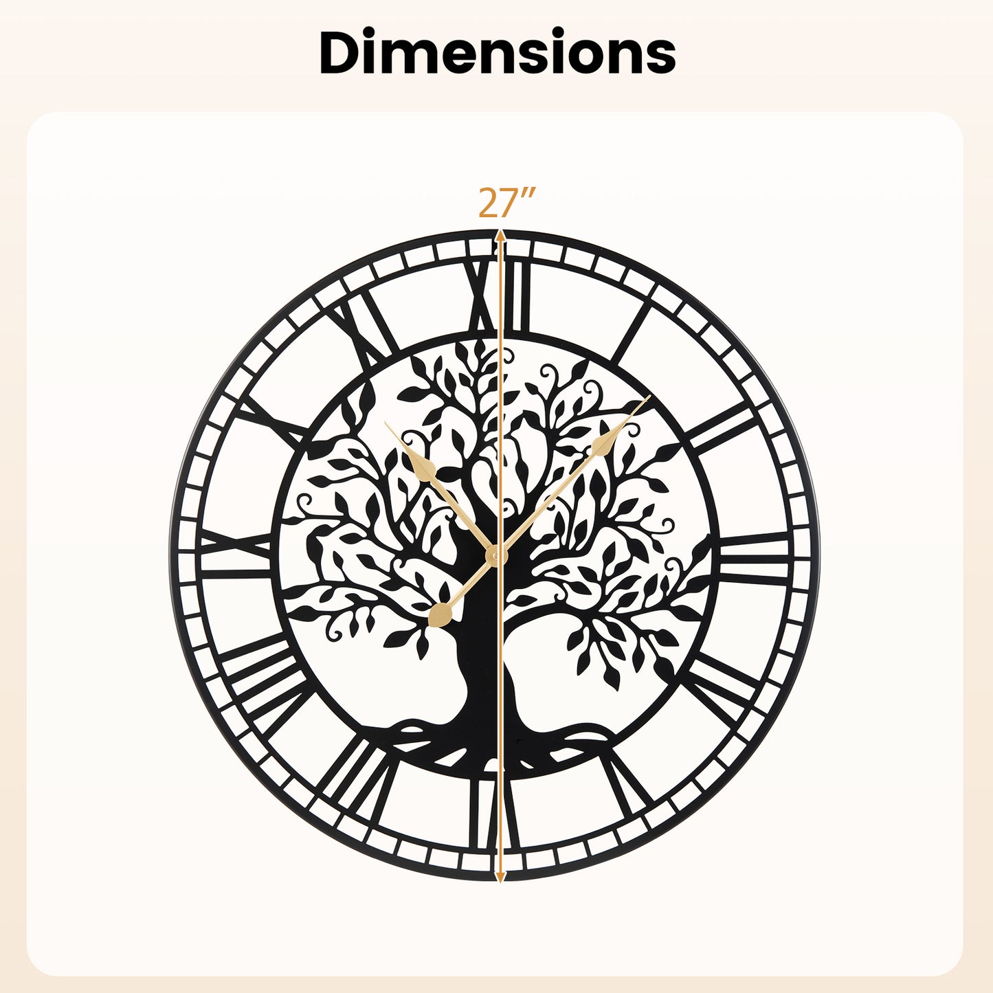 Large 27 Inch Wall Clock, Tree of Life Metal, Black Decorative Accessories at Gallery Canada