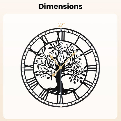 Large 27 Inch Wall Clock, Tree of Life Metal, Black Decorative Accessories at Gallery Canada