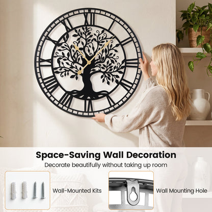 Large 27 Inch Wall Clock, Tree of Life Metal, Black Decorative Accessories at Gallery Canada