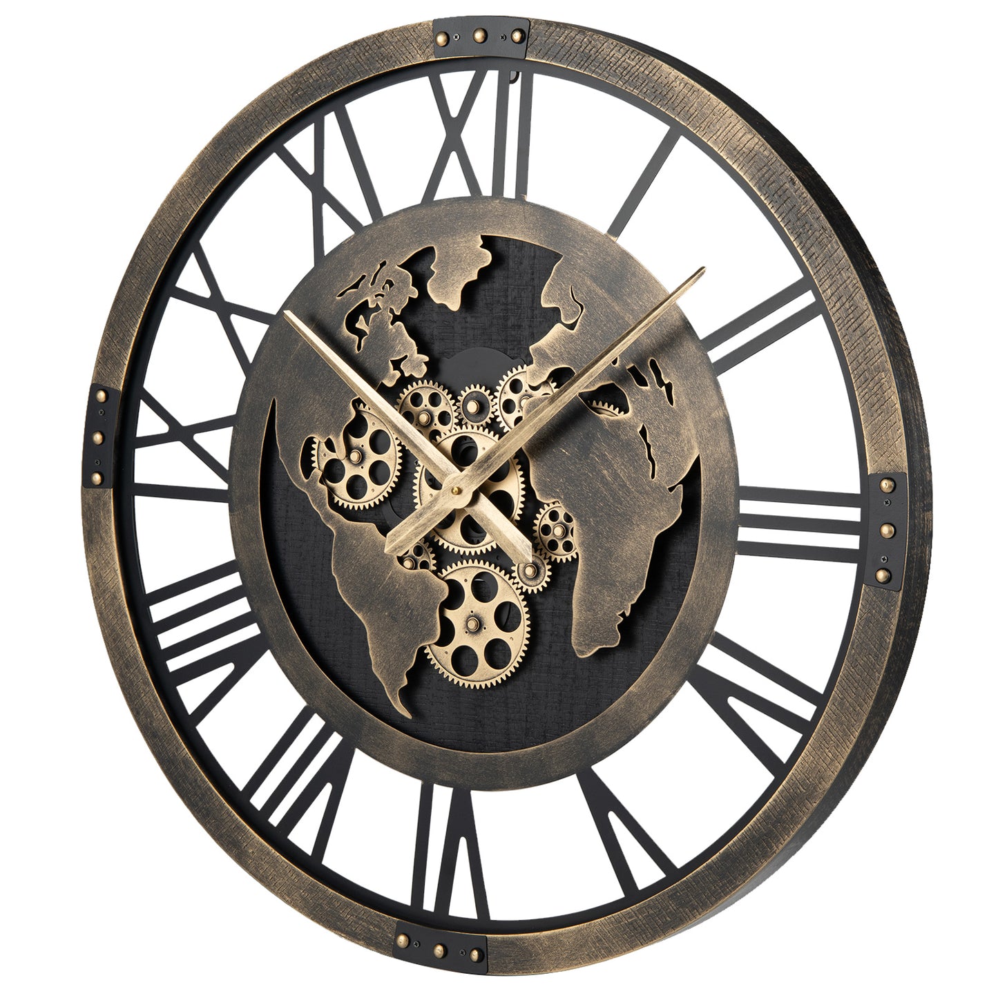 27" Large Gear Wall Clock With World Map, Brown Decorative Accessories at Gallery Canada