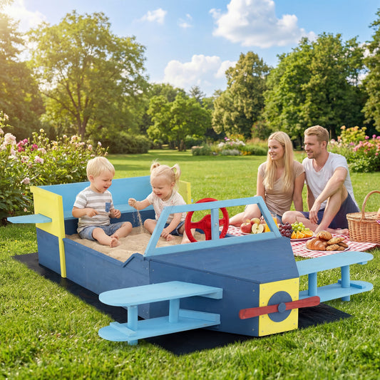 Large Wooden Kids Sandbox, With Bench Seat And Bottom Liner, Blue Sandboxes Blue at Gallery Canada