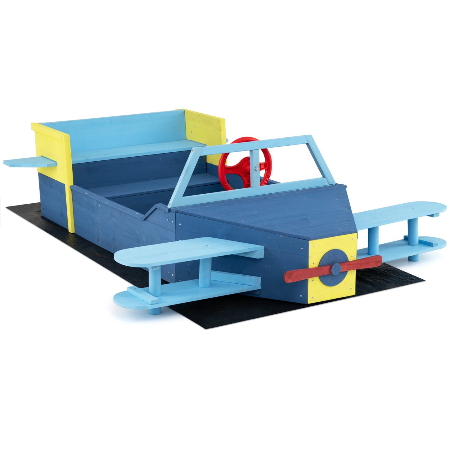 Large Wooden Kids Sandbox, With Bench Seat And Bottom Liner, Blue Sandboxes at Gallery Canada