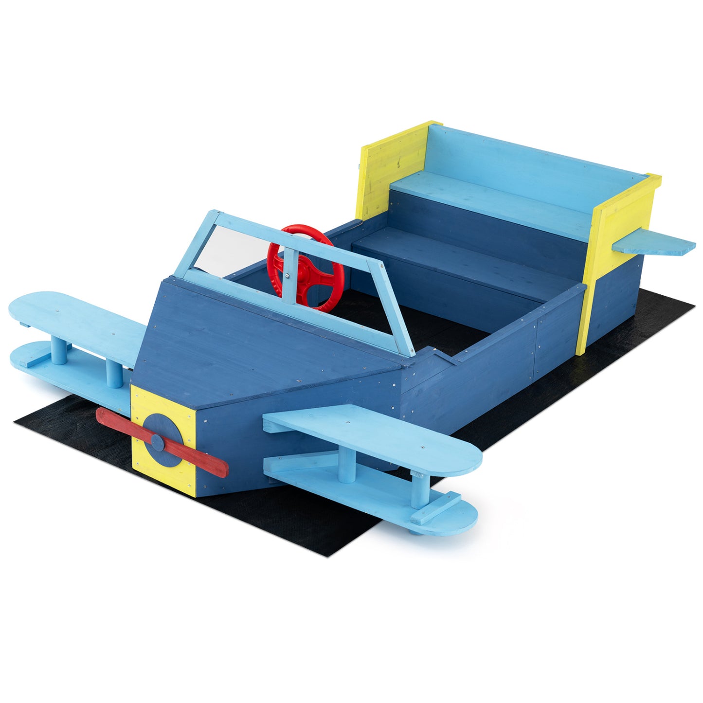Large Wooden Kids Sandbox, With Bench Seat And Bottom Liner, Blue Sandboxes at Gallery Canada