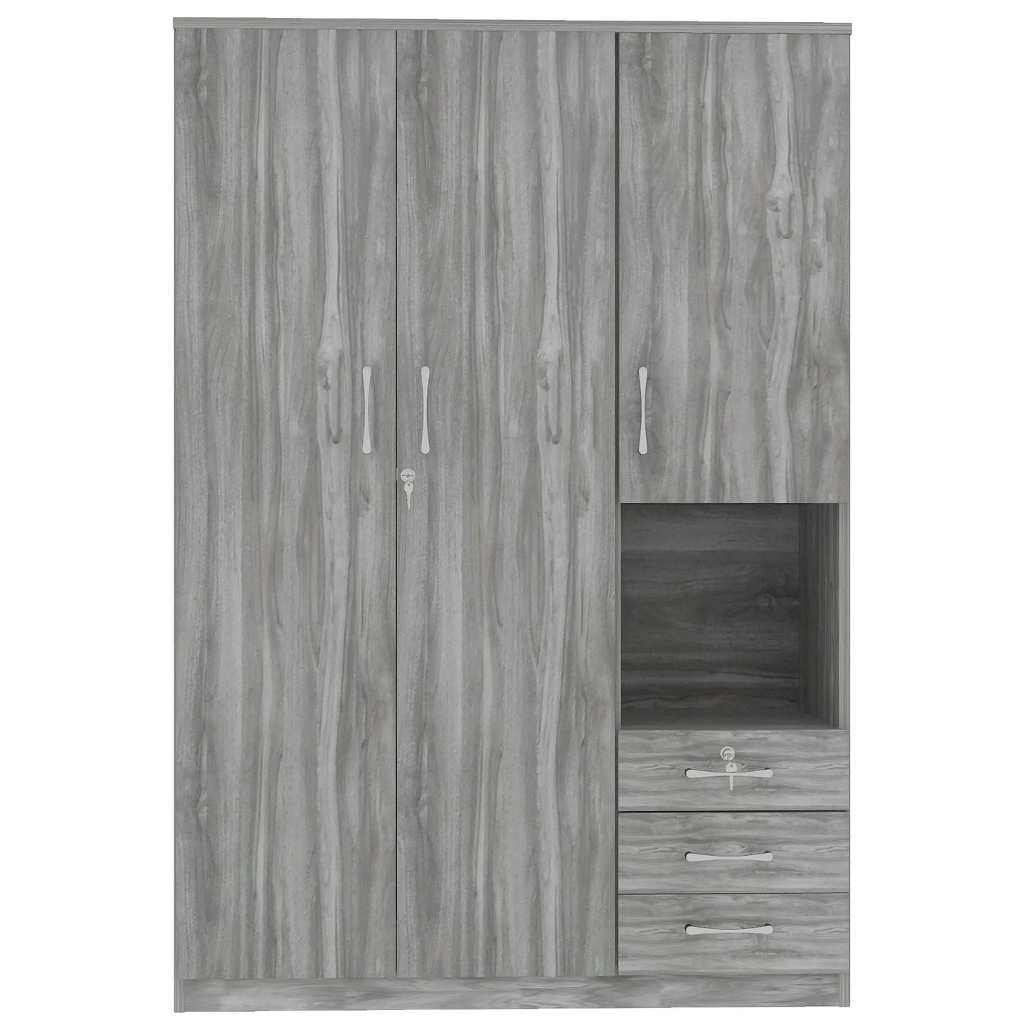 Wooden Wardrobe with Shelves, 3 Drawers, Hanging Rod, 47" L x 20" W x 69" H, Grey Clothing Storage Grey at Gallery Canada