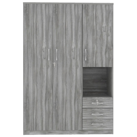 Wooden Wardrobe with Shelves, 3 Drawers, Hanging Rod, 47" L x 20" W x 69" H, Grey Clothing Storage Grey at Gallery Canada
