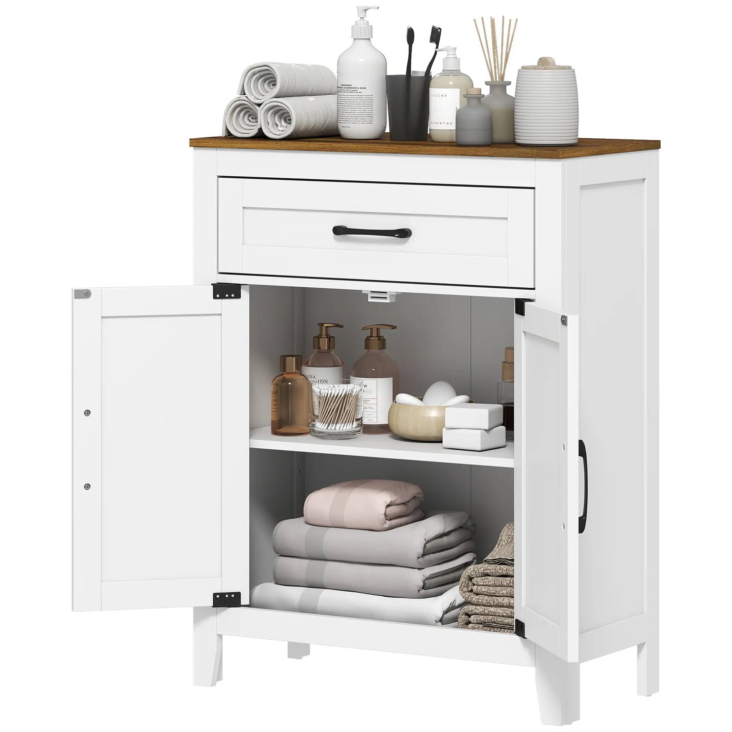 Farmhouse Bathroom Storage Cabinet with Barn Doors, White