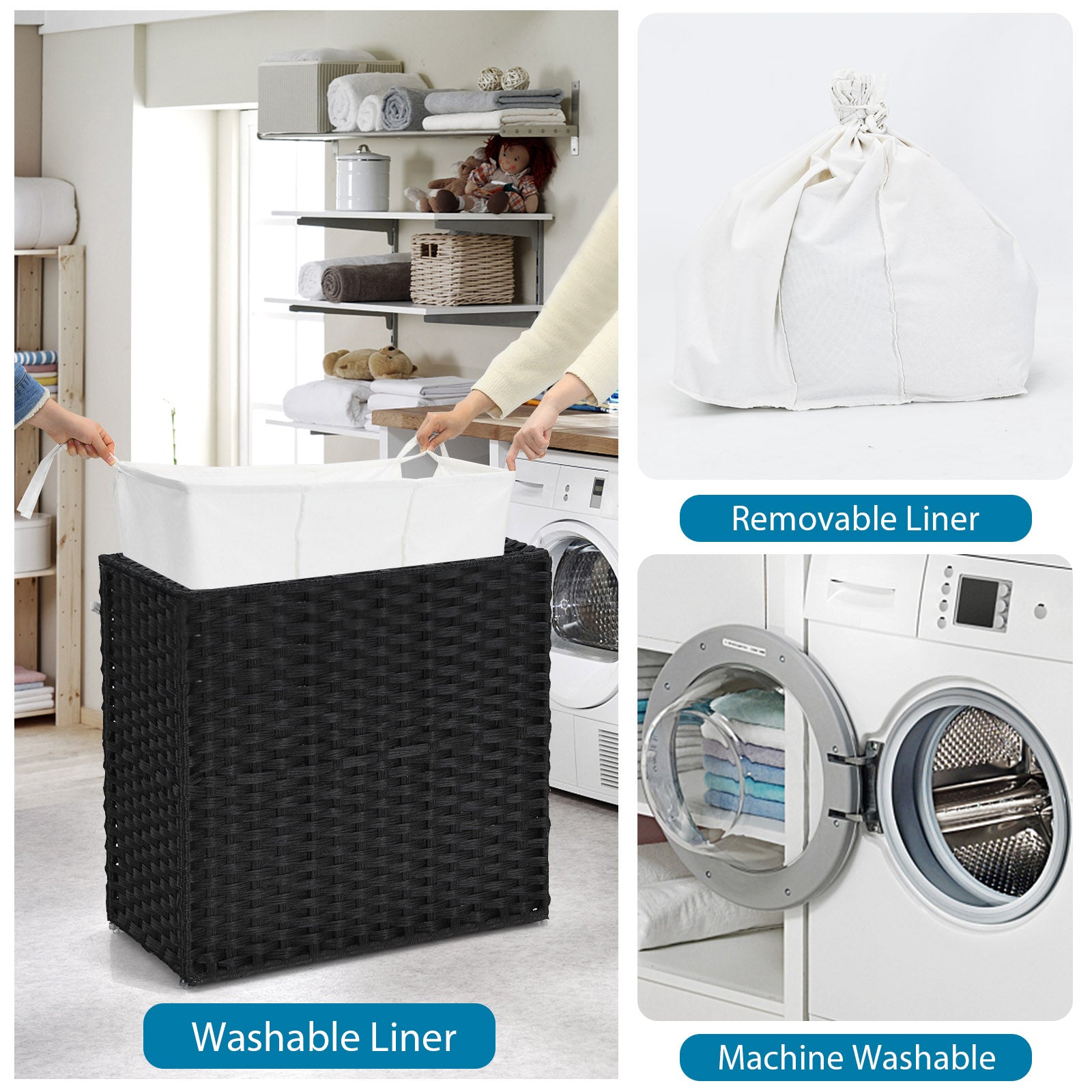 Laundry Hamper with Wheels and Lid, Black Laundry Baskets at Gallery Canada