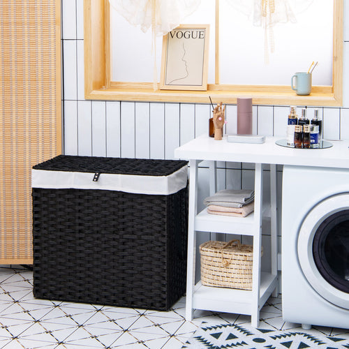 Laundry Hamper with Wheels and Lid, Black