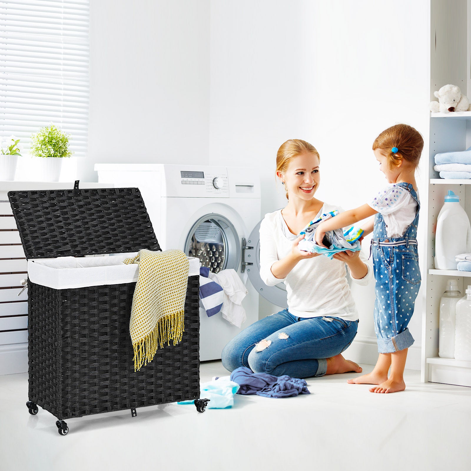 Laundry Hamper with Wheels and Lid, Black Laundry Baskets at Gallery Canada