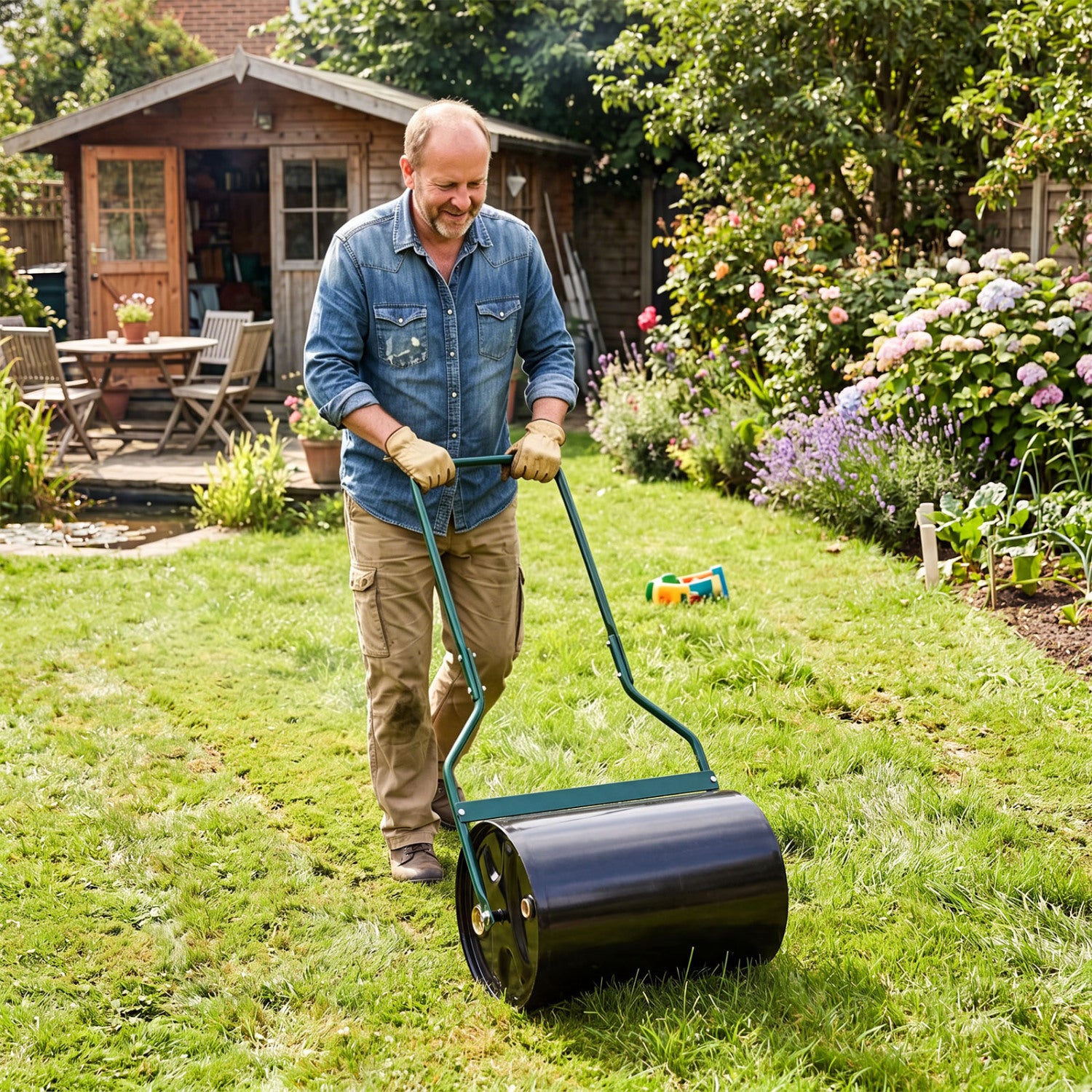 Lawn Roller 12 Gallon Water/Sand Filled Garden Drum Roller with U-shape Handle Lawn Care Tools at Gallery Canada