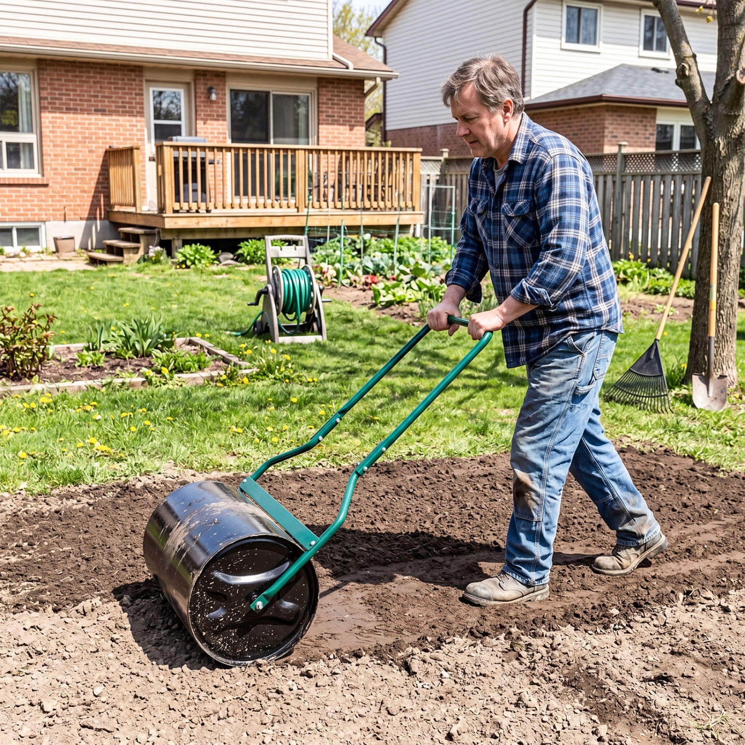 Lawn Roller 12 Gallon Water/Sand Filled Garden Drum Roller with U-shape Handle Lawn Care Tools at Gallery Canada