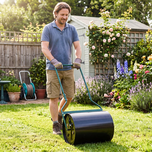 Lawn Roller 16 Gallon Water/Sand Filled Garden Drum Roller with Leak-proof Inlet Lawn Care Tools Black at Gallery Canada