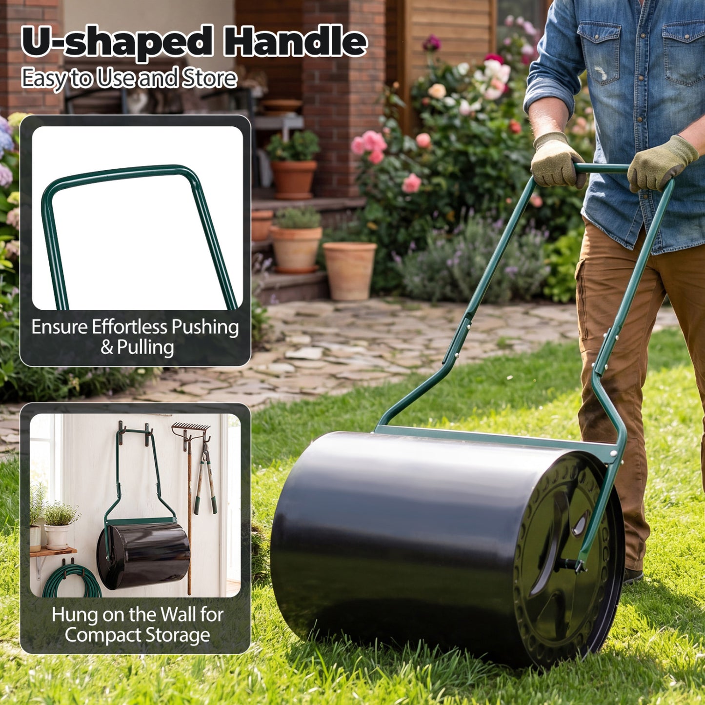 Lawn Roller 16 Gallon Water/Sand Filled Garden Drum Roller with Leak-proof Inlet Lawn Care Tools at Gallery Canada
