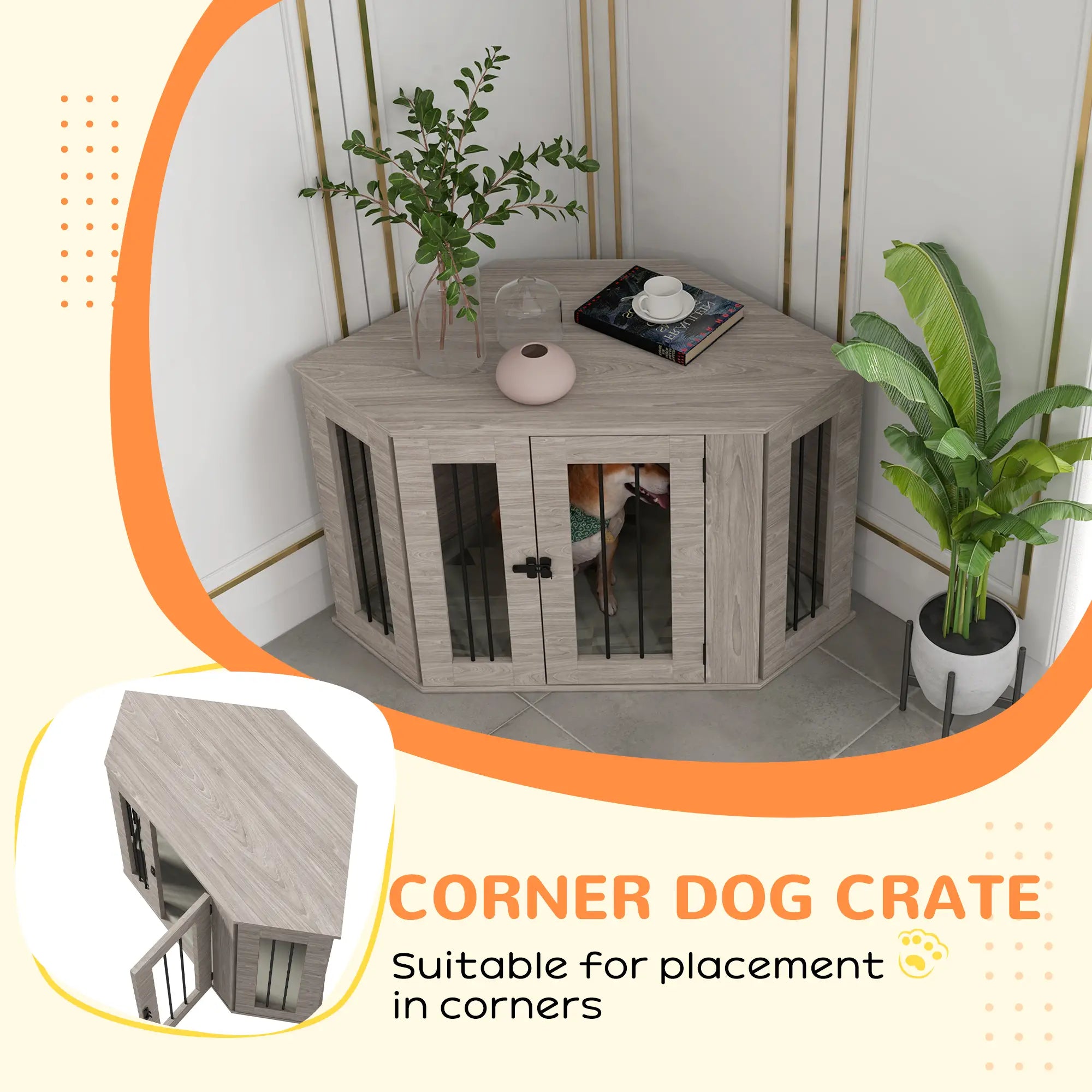 Dog Crate Furniture with Cushion, 41 Inch, Walnut Brown Houses, Kennels & Pens at Gallery Canada