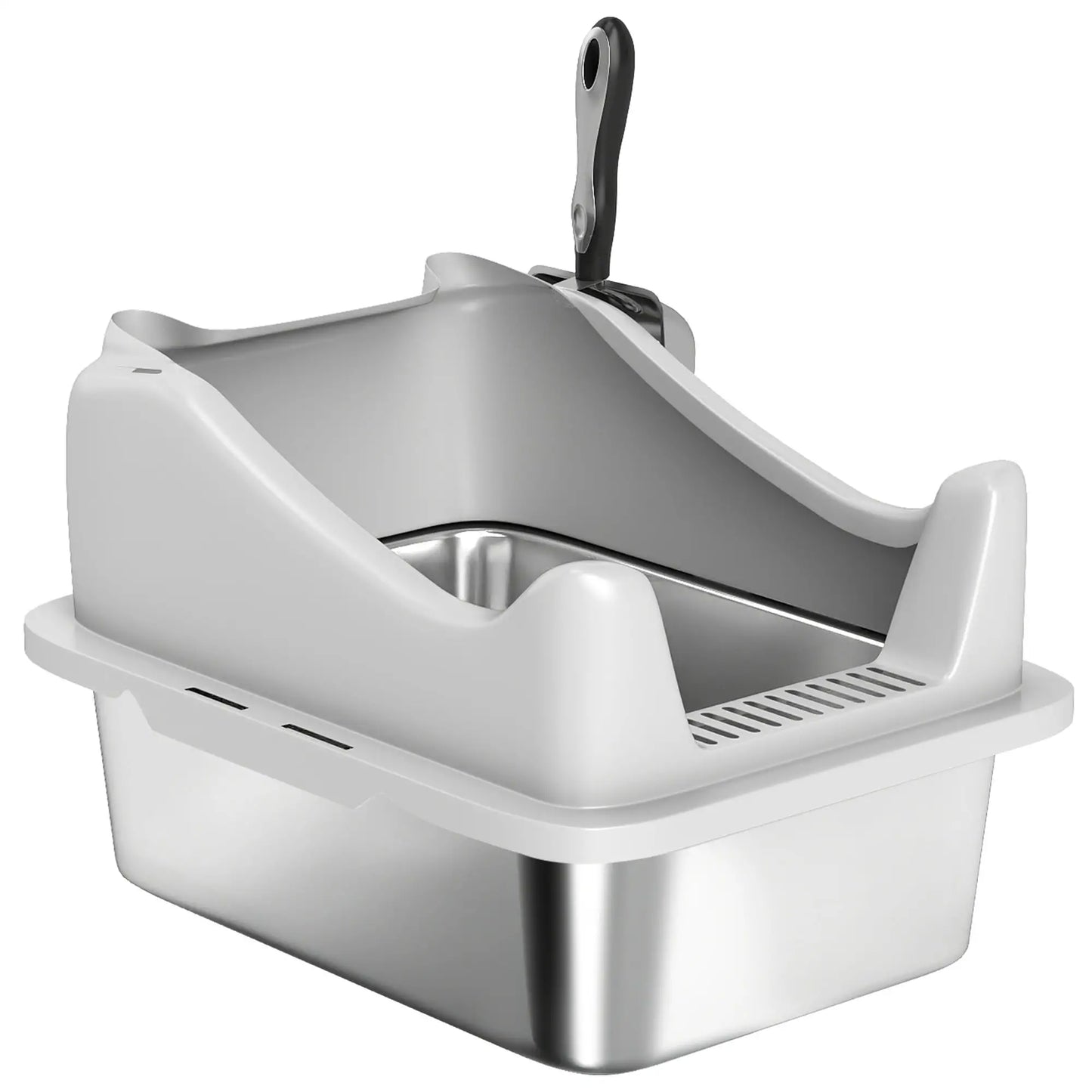 Stainless Steel Cat Litter Box, 17" x 13" x 10", Metal Scoop, Grey