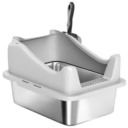 Stainless Steel Cat Litter Box, 17" x 13" x 10", Metal Scoop, Grey