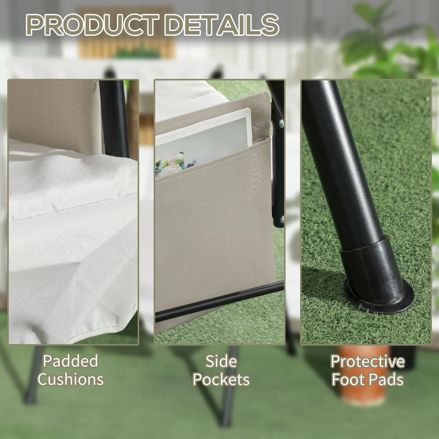 1-Seat Outdoor Porch Swing Patio Swing with Adjustable Canopy, Removable Seat and Back Cushion for Garden, Poolside Patio Swings with Stand at Gallery Canada