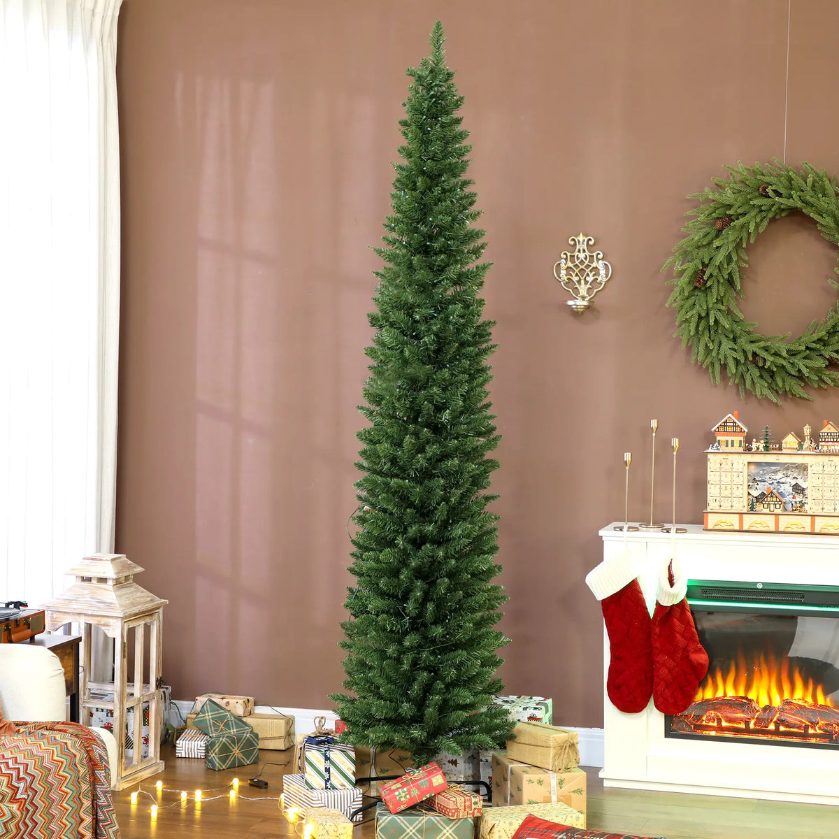7.5ft Christmas Tree, Colorful DIY LEDs, Hinged Pencil, Remote, Timer, Green Pencil Christmas Trees at Gallery Canada