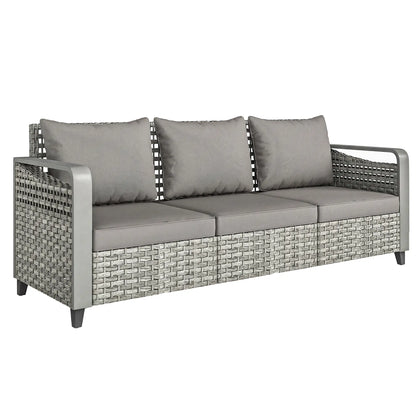 Rattan Wicker Sofa, 3-Seater Outdoor Couch With Cushions, Grey Patio Furniture Sets at Gallery Canada