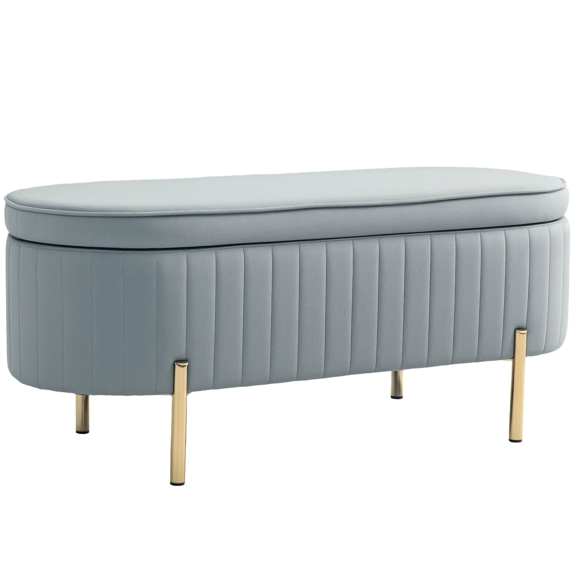 Upholstered Channel Tufted Ottoman Bench, Thick Padding, Metal Legs, Grey Storage Ottomans & Benches Grey at Gallery Canada