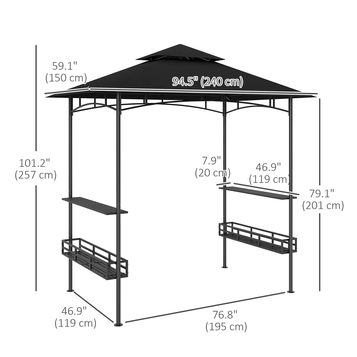 8' x 5' BBQ Gazebo, 2-Tier With Shelves, Storage Basket, Dark Grey BBQ Grill Gazebos at Gallery Canada