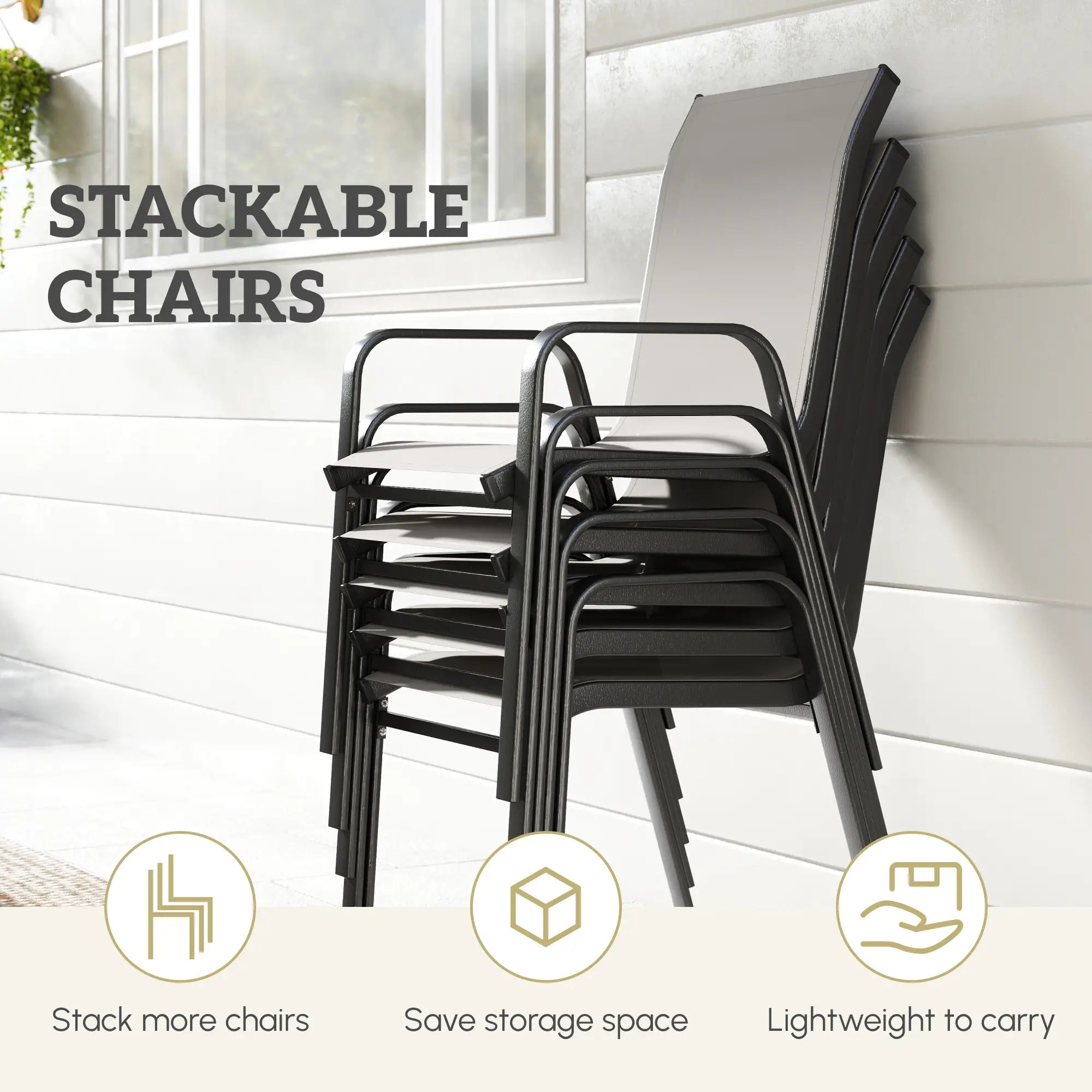 9-Piece Patio Dining Set, Glass Top Table, Stackable Chairs, Dark Grey Outdoor Dining Sets at Gallery Canada