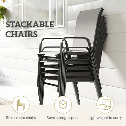 9-Piece Patio Dining Set, Glass Top Table, Stackable Chairs, Dark Grey Outdoor Dining Sets at Gallery Canada
