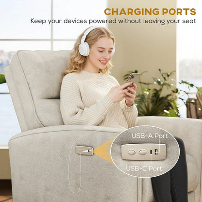 Power Recliner Chair, Fabric Upholstered, USB Ports, Footrest, Beige Sofas & Reclining Chairs at Gallery Canada