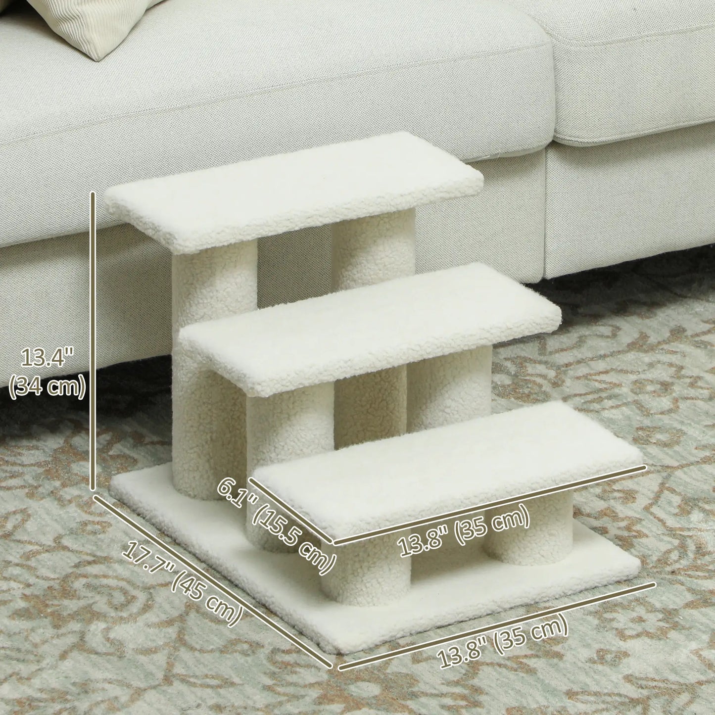 18" 3 Tier Pet Stairs, Dog Cat Step, Scratch Post, Beige Cat Trees at Gallery Canada
