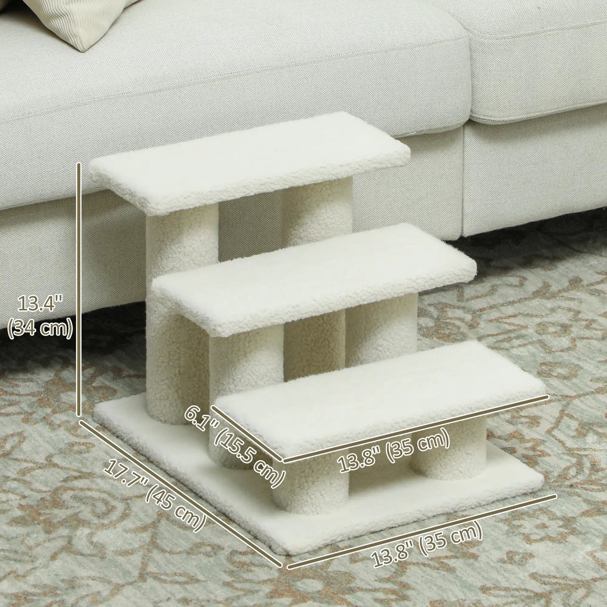 18" 3 Tier Pet Stairs, Dog Cat Step, Scratch Post, Beige Cat Trees at Gallery Canada
