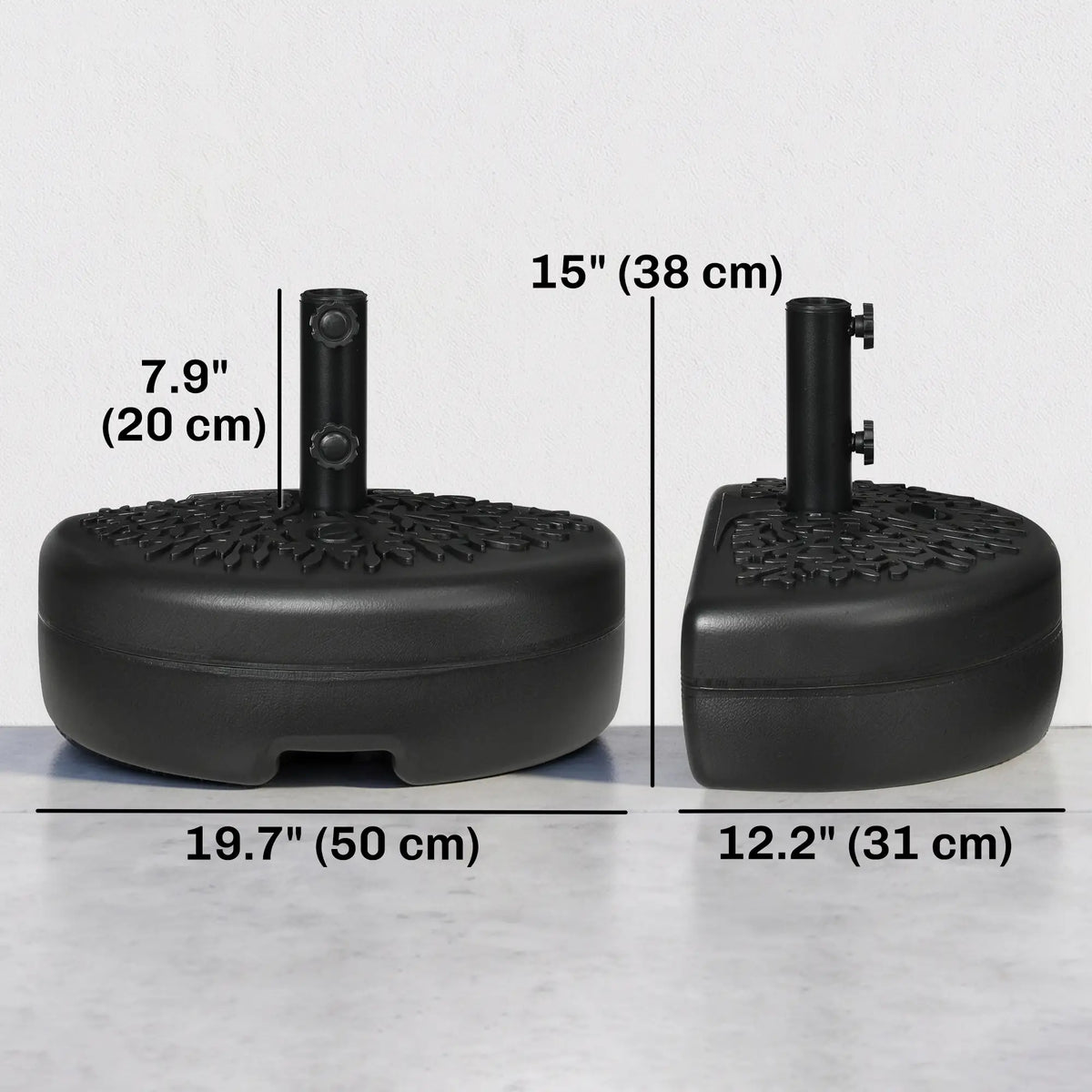 Half Round Umbrella Base, 40lb Water or 46lb Sand, Black Umbrella Bases at Gallery Canada