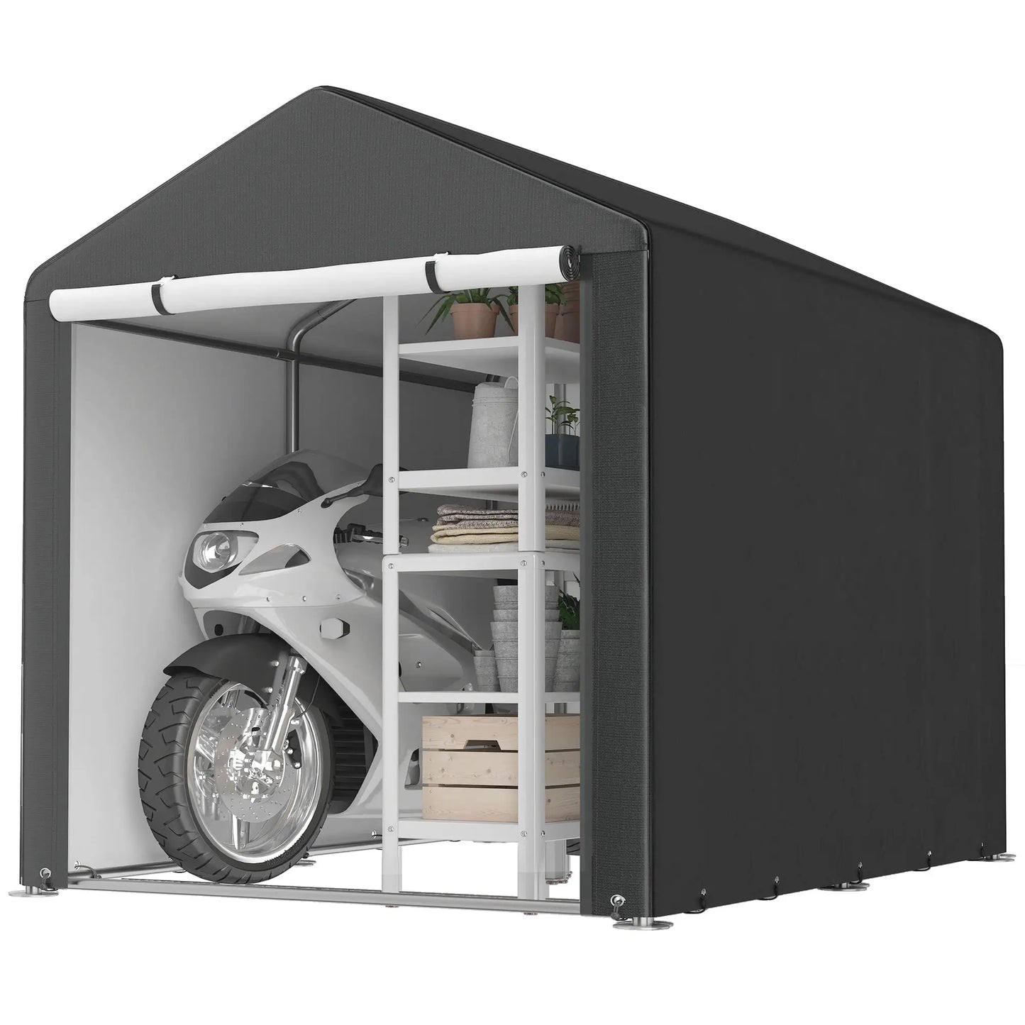 Portable Bicycle Shed, Galvanised Steel Frame, Large Door, Waterproof, Black Portable Shed at Gallery Canada