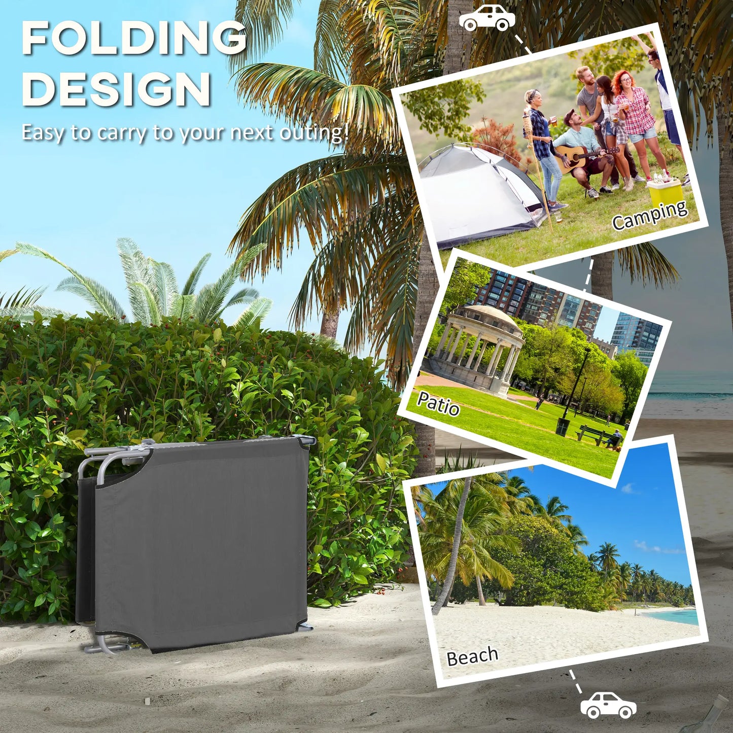 Outdoor Lounge Chair, Adjustable Folding Chaise With Sun Shade, Grey Lounger Chairs at Gallery Canada