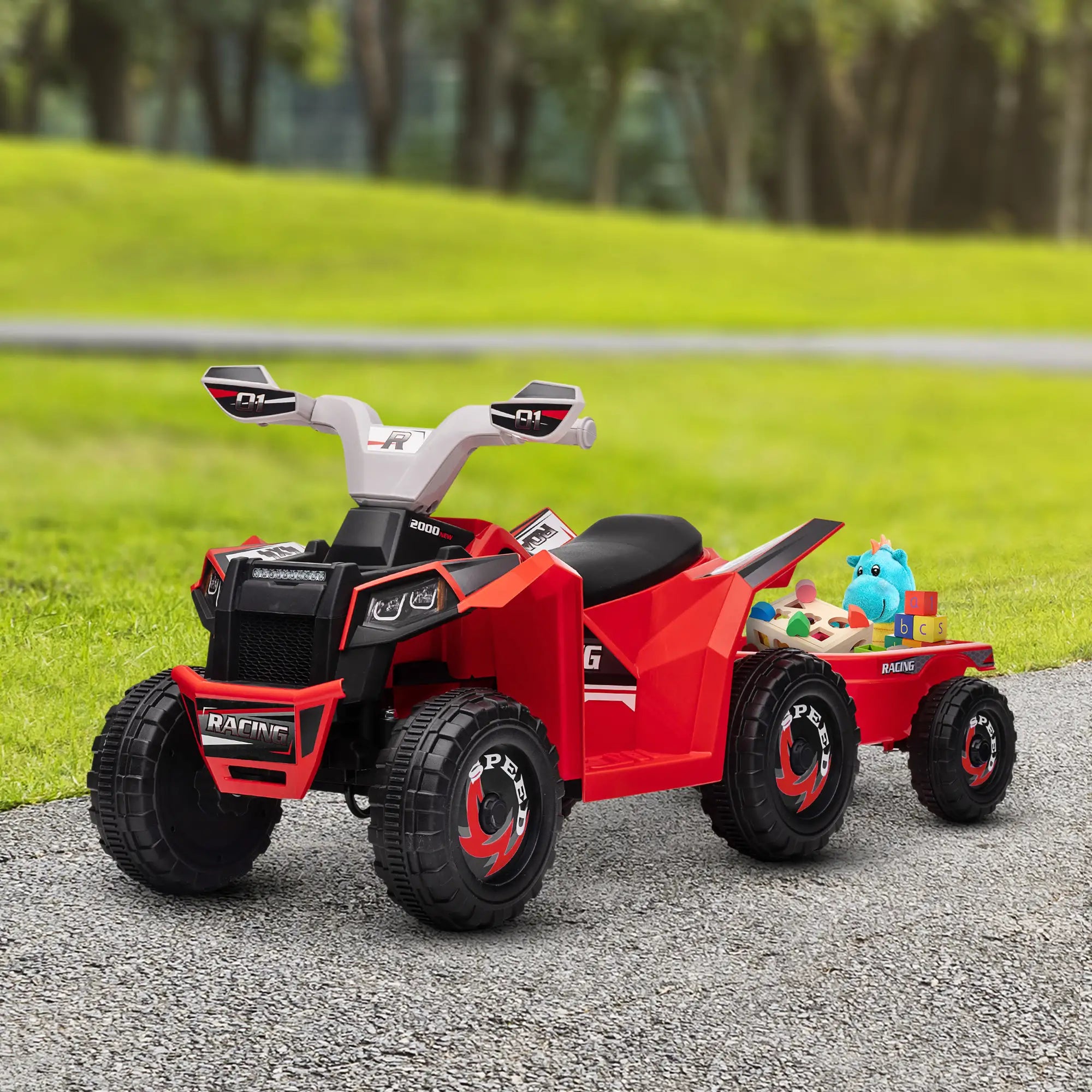 6V Electric Toy Car with Trailer, Forward Backward, Red Electric Ride On Toys at Gallery Canada