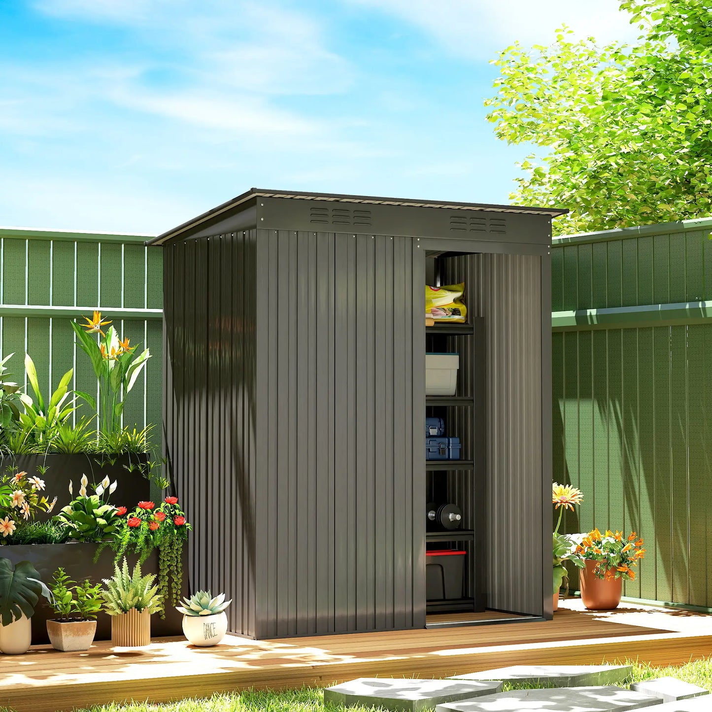 5.2' x 3.5' Metal Garden Shed, Easy Assembly Outdoor Storage, Dark Grey Sheds at Gallery Canada