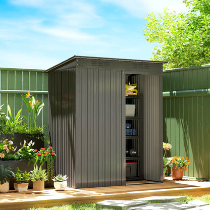 5.2' x 3.5' Metal Garden Shed, Easy Assembly Outdoor Storage, Dark Grey Sheds at Gallery Canada