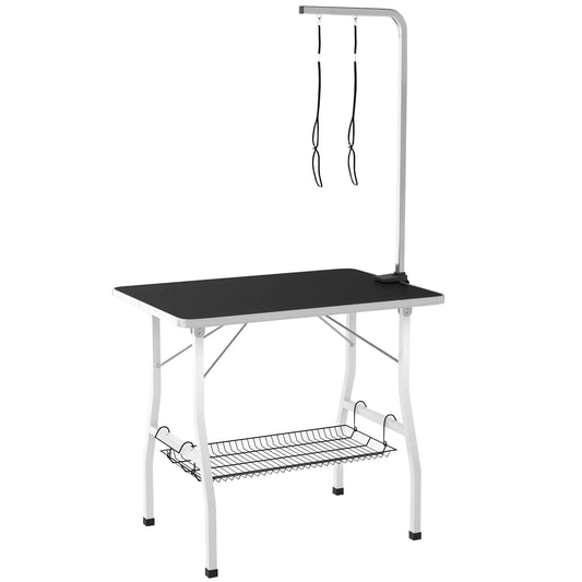 Dog Grooming Table, Adjustable Arm, Mesh Tray, 35" x 24" x 61", Black Dog Grooming Tables Black, White at Gallery Canada