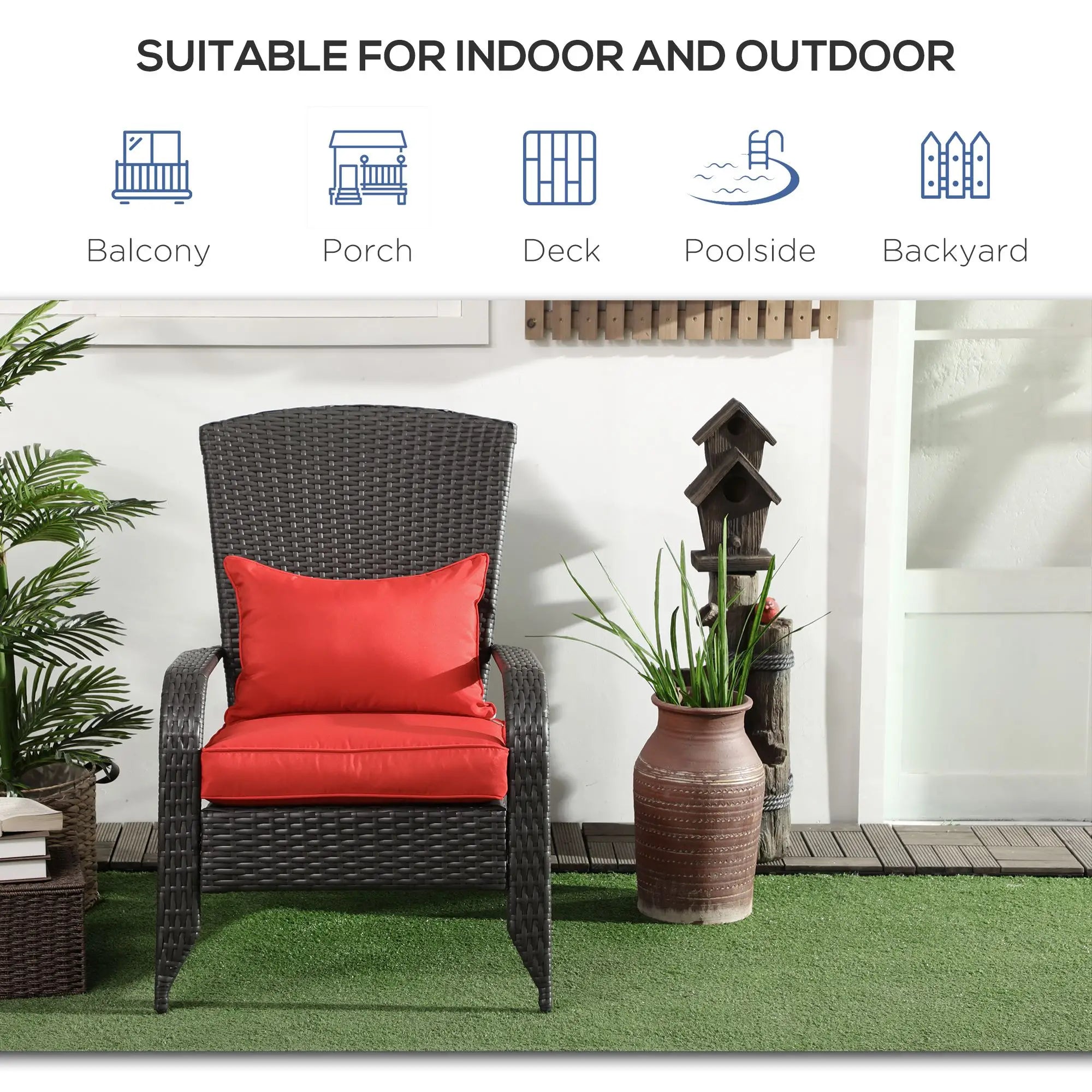 Wicker Adirondack Chair, Outdoor Rattan with Cushions, Red Patio Chairs at Gallery Canada