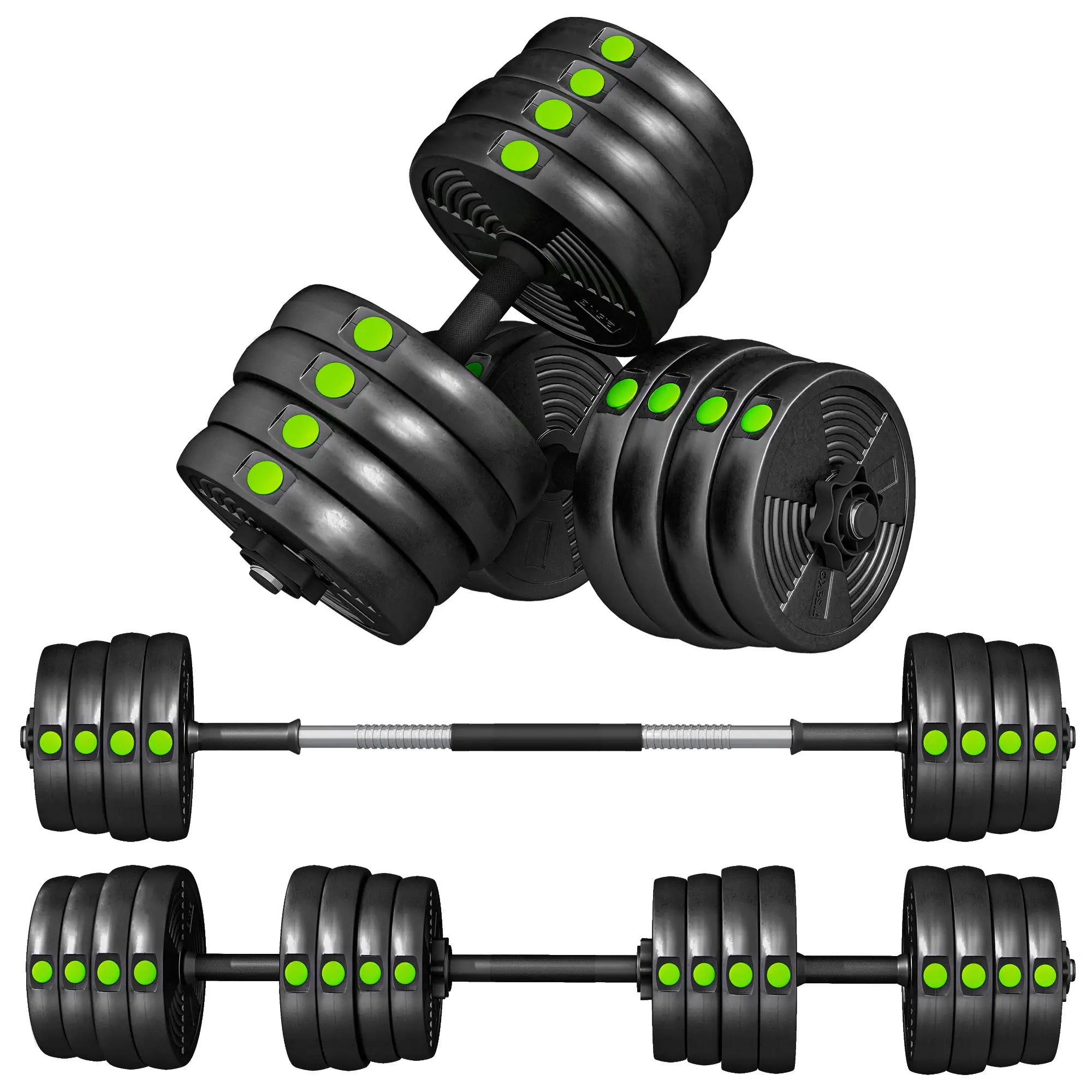 66LBS Adjustable Barbell Dumbbells Set, Non-Slip Handles, Home Gym Dumbbells & Barbells Green and Black at Gallery Canada