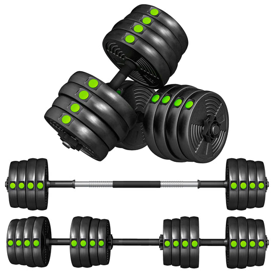 66LBS Adjustable Barbell Dumbbells Set, Non-Slip Handles, Home Gym Dumbbells & Barbells Green and Black at Gallery Canada