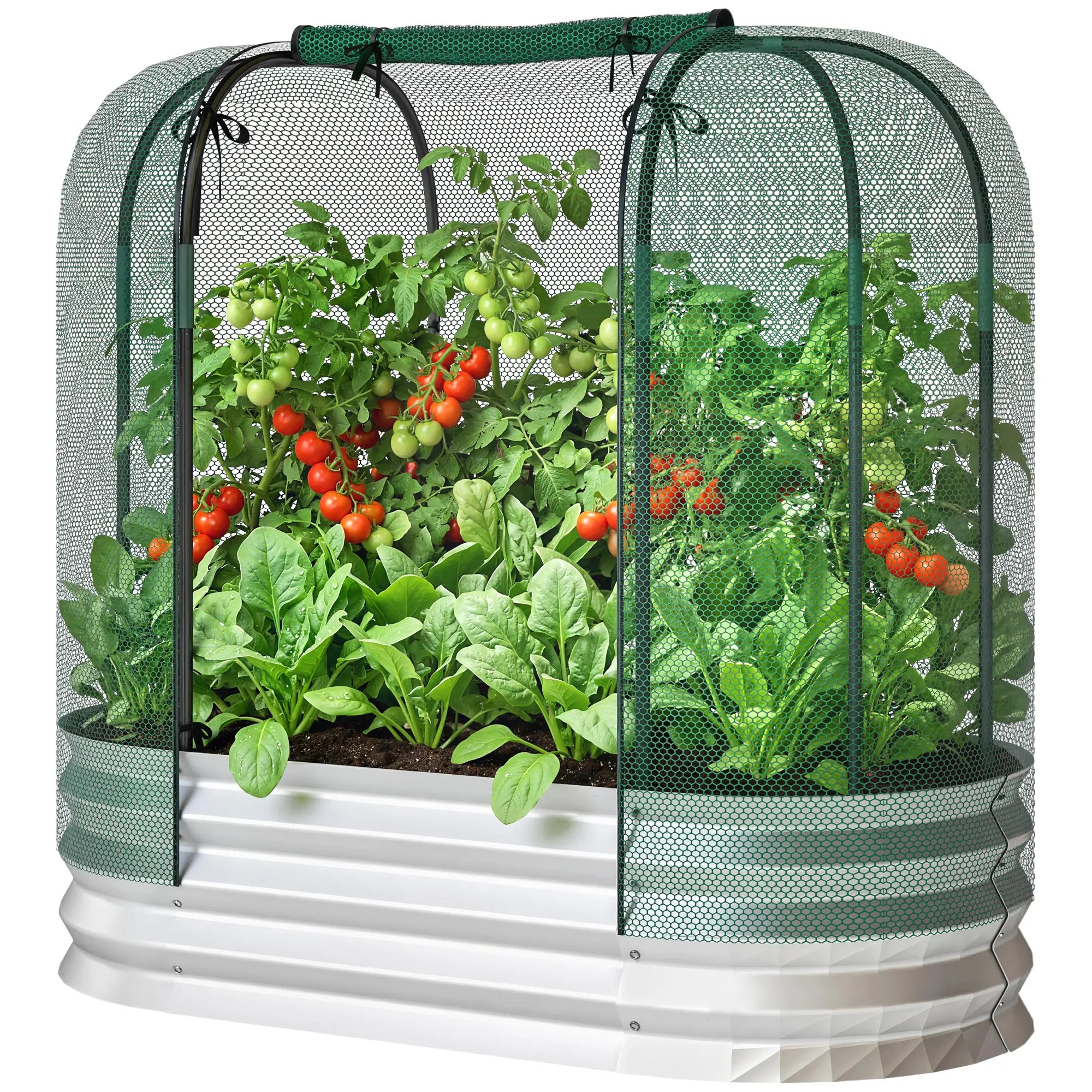 Galvanized Raised Garden Bed, Crop Cage Net Cover, Outdoor Planter Box Raised Garden Beds Silver, Green at Gallery Canada