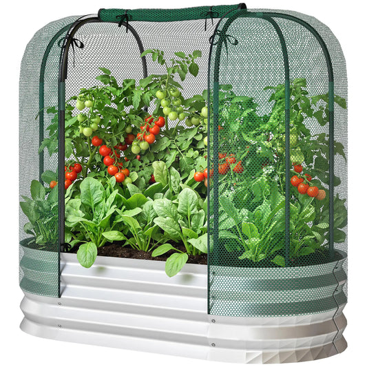 Galvanized Raised Garden Bed, Crop Cage Net Cover, Outdoor Planter Box Raised Garden Beds Silver, Green at Gallery Canada