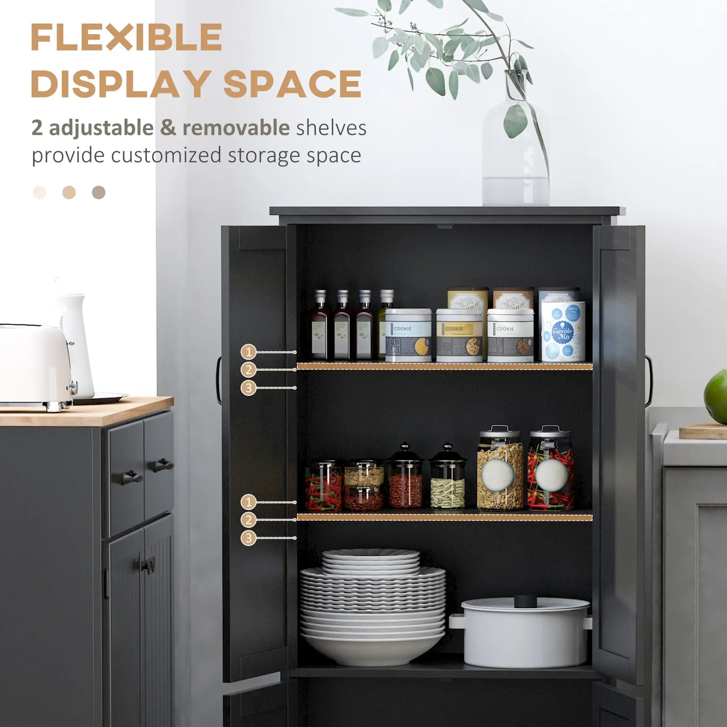 48" 4-Door Storage Cabinet, Adjustable Shelves, Black Kitchen Pantry Cabinets at Gallery Canada