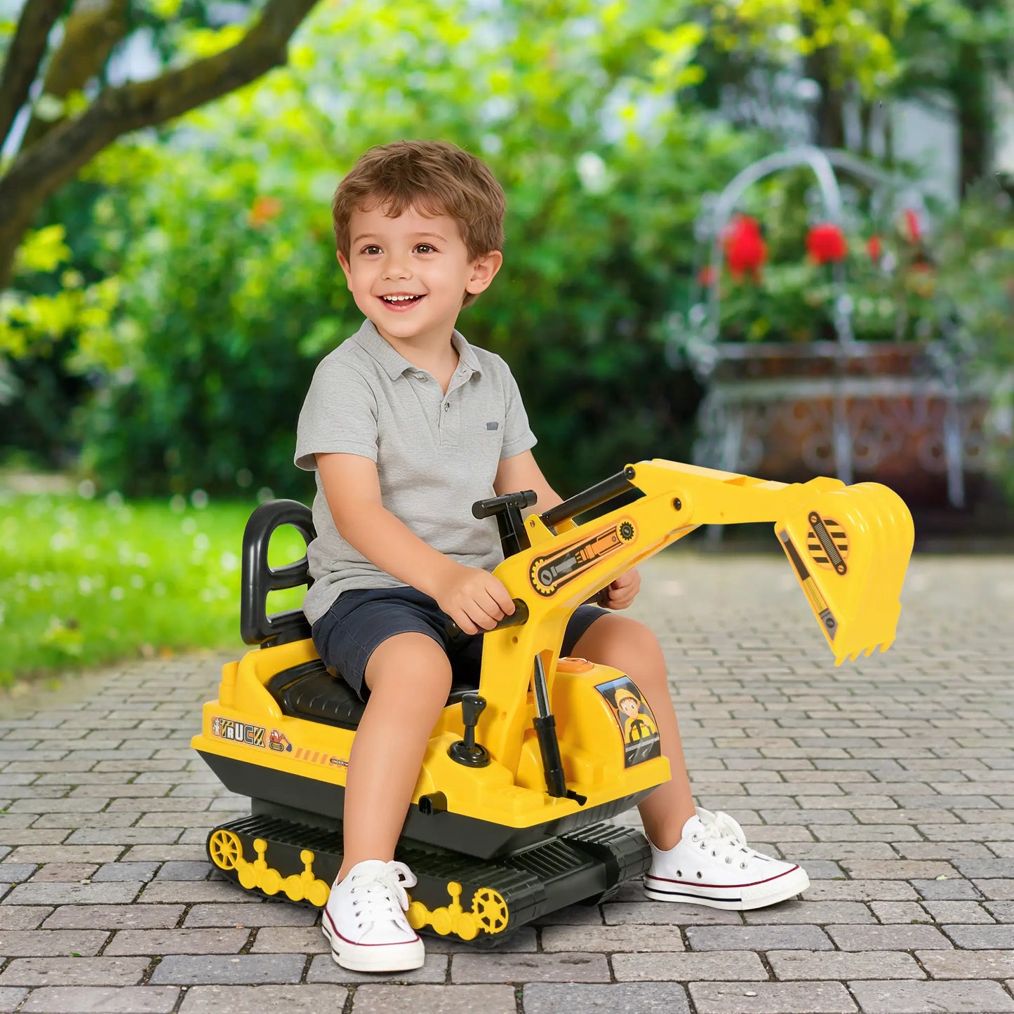 Kids Ride-On Excavator with Digger, Pretend Play Truck, Under Seat Storage Toy Excavators at Gallery Canada