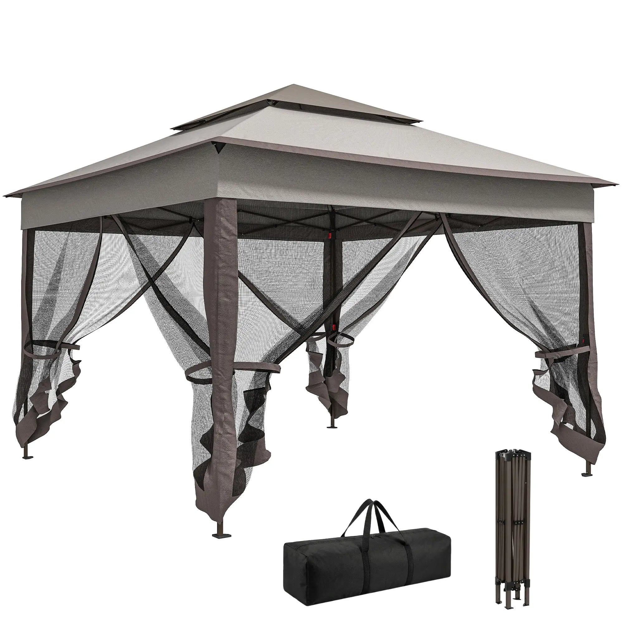 11' x 11' Pop Up Canopy, 2-Tier Soft Top Shelter Tent With Netting, Mixed Grey Pop Up Canopies Mixed Grey at Gallery Canada