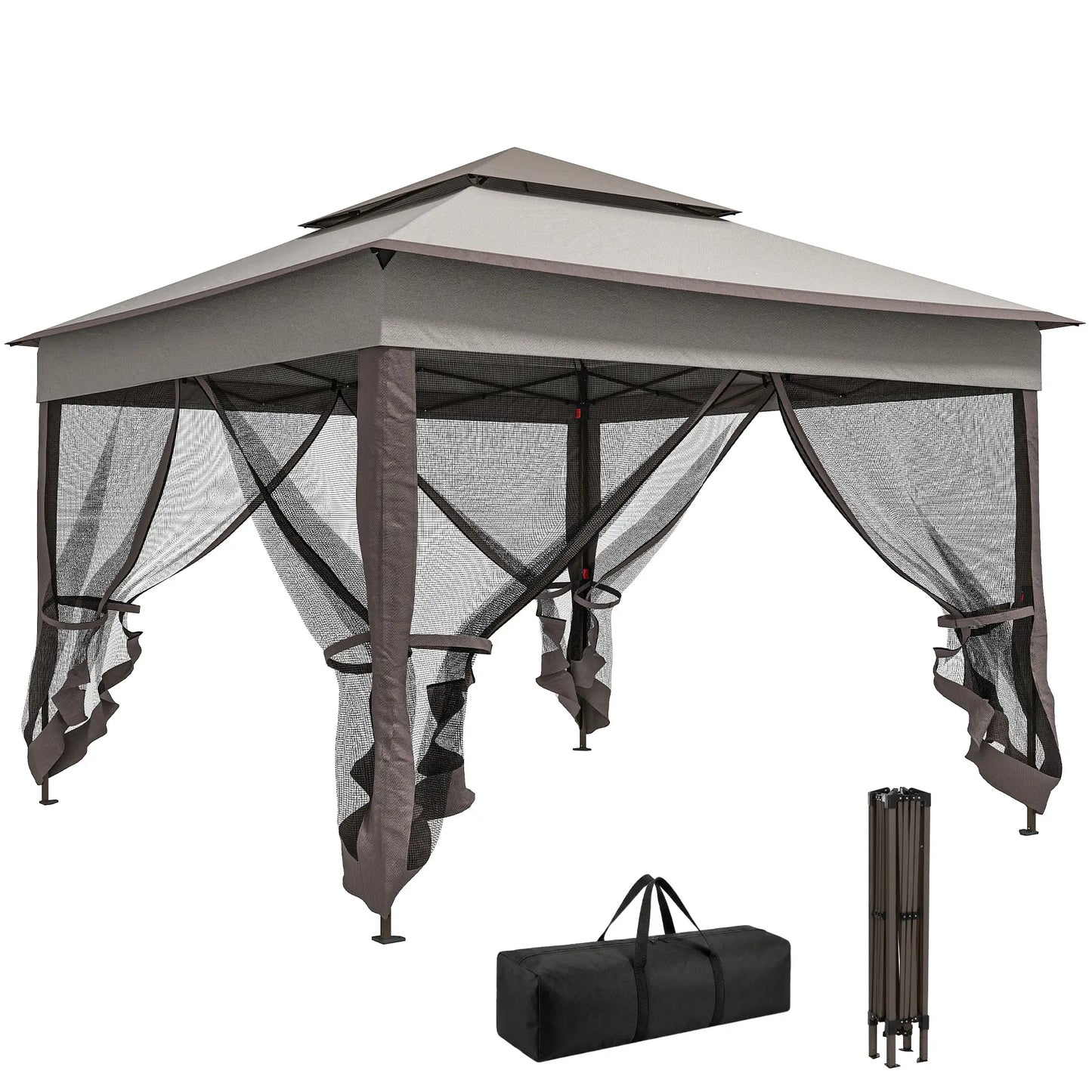 11' x 11' Pop Up Canopy, 2-Tier Soft Top Shelter Tent With Netting, Mixed Grey Pop Up Canopies Mixed Grey at Gallery Canada